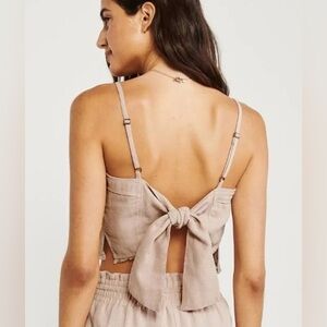‼️RARE‼️ Abercrombie & Fitch Tie Back Pink Linen Crop Top